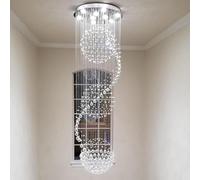 Gold Adjustable Height Iron and Glass Stair Pendant Chandelier, Large Lights for Villa & High Ceilings (18 lights)