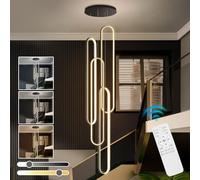 Gold Adjustable Height Iron and Glass Stair Pendant Chandelier, Large Lights for Villa & High Ceilings (18 lights)