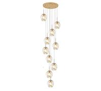 Gold Adjustable Height Iron and Glass Stair Pendant Chandelier, Large Lights for Villa & High Ceilings (18 lights)