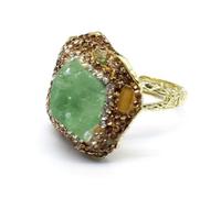 Gold Adjustable Open Ring Raw Crystal Druzy Women | One of a kind raw stone ; Druzy glitter festive look ; 4 crystal colors amethyst to citrine