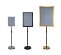 Gold Adjustable Poster Holder Stand, Heavy-Duty Floor Sign Display for A2 Graphics, Vertical & Horizontal View, Sturdy Pedestal with Round Base