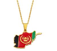 Gold Afghanistan Flag Map Necklace Pendant & 45cm Chain Afghan Afghani Country UK Seller