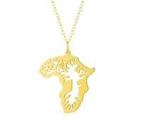 Gold Africa Tree of Life and Country Map Necklace Pendant with 50cm Chain v6