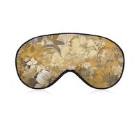 Gold and Beige Flowers Sleep Mask for Women Men Side Sleeper Eye Cover with Adjustable Strap Soft Breathable Blackout Mask Slip-Free Deep Sleeping Travel Essentials