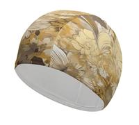 Gold and Beige Flowers Swim Caps, High Elasticity Swim Cap for Women and Men Durable Waterproof Swim Hats Keep Hair Dry Perfect for Pool, Beach, Lap Swimming