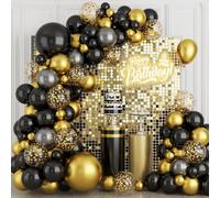 Gold and Black Balloon Arch, 96pcs Metallic Black Gold Balloon Garland Arch Kit with Confetti Balloons, Birthday Party Balloons Decorations for Wedding Anniversary Baby Shower Graduation Retirement