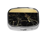 Gold and Black Marble,Meta Pill Box 2 Compartment Medicine Case,Portable Organizer,Rectangle Meta Portable Organizer Pill Box 1226 Compartment Medicine Case