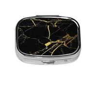 Gold and Black Marble Pattern,Meta Pill Box 2 Compartment Medicine Case,Portable Organizer,Rectangle Meta Portable Organizer Pill Box 1233 Compartment Medicine Case
