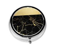 Gold and Black MarbleMeta Pill Box 3 Compartment Medicine Case,Portable Organizer