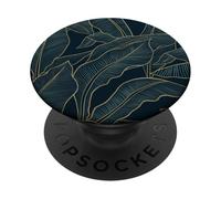 Gold and Blue Tropical Leaves Illustration Botanicals PopSockets Adhesive PopGrip