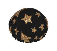 Gold And Bronze Bright Stars,Shower Cap Nightcap Double Layer Waterproof Elastic Bath Cap Reusable Hair Cap