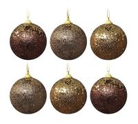 Gold and Bronze Glitter Sequin Christmas Baubles - Set of 6
