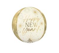 COMES INFLATED Cream and Gold Happy New Year Orbz Helium Party Balloon 15 Inch