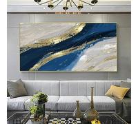 Gold and Gray Blue Wall Art Pictures Large Art Prints for Living Room Stretched Gold Framed Pictures Modern Abstract 70x165cm/28x65in with-Golden-Frame Ready to Hang