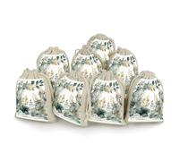 Gold And Green Leaves Bunches Pocket Cotton And Hemp with Drawstring 8 Pieces Reusable Gift Bags Jewelry Pouch for Wedding DIY Craft Party (4.9 X 6.7 Inch)