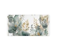 Gold and Green Leaves Desk Pad Protector Large Office Desk Mat Mouse Pad Waterproof Computer Mat Mouse Pad Non-Slip Protector on Top of Desks for Keyboard Mouse