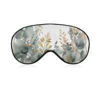 Gold and Green Leaves Sleep Mask for Women Men Side Sleeper Eye Cover with Adjustable Strap Soft Breathable Blackout Mask Slip-Free Deep Sleeping Travel Essentials