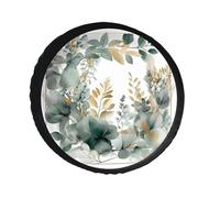 Gold and Green Leaves Spare Tire Cover PVC Leather Spare Wheel Cover Dustproof Waterproof Jeep Tire Cover for 34inch Camper, RV Trailer, Truck, SUV Fit Diameter 28-34 Inch