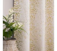 Gold and Greyish Cream White Light Filtering Damask Pattern Extra Length Mandala Curtains for Living Room 52 by 96 Inches Long 2 Panels