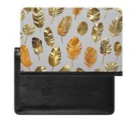 Gold And Orange Feathers Passport Holder with Card Slots Portable Passport Cover Compact Waterproof Passports Protector