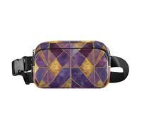 Gold and Purple Geometric Pattern Stained Glass Style Trendy Waist Bag Fanny Pack for Women Men Teenagers Mini Sling Bag Travel Essential with Adjustable Strap for Travel Vacation Running