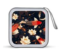 Gold and Red Japanese Fish Portable CD Case 40 Capacity DVD Collection Holder Zipper Storage Wallet for Car Home Travel