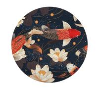 Gold And Red Japanese Fish Round Wooden Puzzle Letter on Back