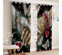Gold And Silver Blackout Curtains Diamond painting two hands Print Thermal Insulated Eyelet Drapes, Energy Saving Room Darkening Panels for Bedroom & Living Room, Pack of 2 W 46" x L 72"