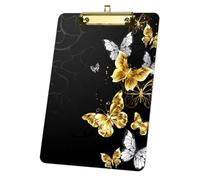 Gold and Silver Butterflies Waterproof Clipboard A4, Acrylic Decorative Legal Size Clip Board 9"× 12. 5" with Low Profile Metal Clip, Acrylic Clipboards for School Offoce Lady Men Women Nurses