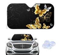 Gold and Silver Butterflies Windscreen Cover Sunshades, Frost Car Screen Cover for Winter, Car Accessories Frost Windscreen Gifts Wind Screen Protector Window for Suv Van (140× 70 cm)