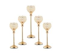 Gold and Silver Crystal Candlesticks Holders for Wedding Centerpieces, Tea Light, Candlesticks, Decorations, 5PCs per Set(Gold)
