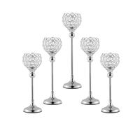 Gold and Silver Crystal Candlesticks Holders for Wedding Centerpieces, Tea Light, Candlesticks, Decorations, 5PCs per Set(Sliver)