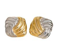 Gold and Silver Geometric Studs Earrings Elegant Geometry Two Tone Ear Accessories Modern Women's Jewelry Two Tone Studs