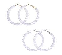 Gold and Silver Pearl Hoop Earrings for Women Fashion Pearl Earrings Dainty Faux Pearls Beaded Hoop Earring Large Circle Round Pearls Stud Earring for Women, S, Metal, No Gemstone
