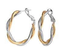Gold and Silver Sleeper Earrings, Two Tone Copper Twisted Designed Chunky Small Hoop Earrings Spiral Huggie Ear Jewelry Fashion Mixed Metal Skin-Friendly Jewelry for Women