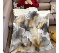 Gold And Silver Throw Blanket for Kids Plant leaf ginkgo leaf Fluffy Blanket 3D Print Soft Warm Flannel Light Fleece Blanket 200 x 220 cm Boys Girls Birthday Gift Bed Sofa Couch