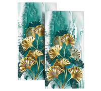 Gold and Teal Green Leaves Bath Hand Towels Bathroom Decorative Set of 2, Absorbent Turquoise Gold Hand Towels for Bathroom Kitchen Spa Hotel Yoga, Housewarming Gifts for New Home Women