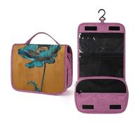 Gold and Teal Tall Poppy Travel Toiletry Bag for Women,Hanging Makeup Organizer with Hook for Shampoo
