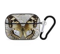 Gold and White Butterfly Case Cover with Keychain Shockproof Hard Shell Protective Case for 2nd/1st Generation Case for Women Men Bluetooth Earbuds Case
