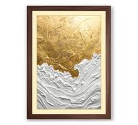 Gold and White Dialogue Modern Framed Wall Art Print A1 (84.1×59.4cm) Walnut, Wall Decor for Living Room, Bedroom, Office & Home, Ready to Hang, Art Gift