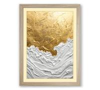 Gold and White Dialogue Modern Framed Wall Art Print A2 (59.4×42cm) Oak, Wall Decor for Living Room, Bedroom, Office & Home, Ready to Hang, Art Gift