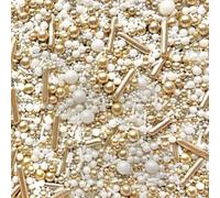 Gold and white edible sprinkles wedding bride to be hen Metallic Sprinkles for cupcake cookies cake toppers pearls balls 100s and 1000s hen party decoration cake cupcake topper GOLD DUST