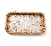 Gold and White Leaf Handwoven Rattan Rectangular Tray Decorative Woven Tray