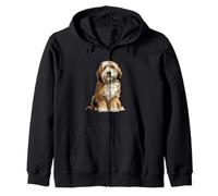 Gold and White Tibetan Terrier Dog Illustration Zip Hoodie