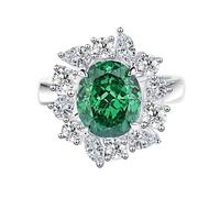 Gold Anniversary Rings for Her, Solid Real Anniversary Rings Elegant with Lab Grown Emerald 5ct Engagement Wedding Bands Large 18 Karat White Gold for Wife with Moissanite Size L 1/2