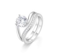 Gold Anniversary Rings for Women, Solid Real Anniversary Rings 2Pcs Set with Moissanite 1ct Engagement Wedding Bands Stackable 18K White Gold for Her Size O 1/2