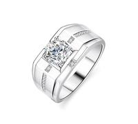 Gold Anniversary Rings Size V 1/2, Men Big Solid 18 Karat Wedding Ring with 1ct Moissanite White Gold Engagement Bands for Men