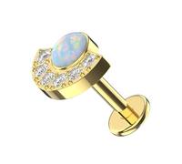 Gold Anodized G23 Grade Titanium AB Opal Stone with Cz Stone Setting in Half Moon Design Top Push Fit 16 Gauge - 10mm Length Lip Labret - Tragus Bar Piercing - Labret Stud Helix - Tragus Earring