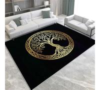 Gold Area Rug Celtic Tree of Life Printed Design Short Pile Carpet Super Soft Shaggy Rug Living Room Carpet Hallway Runner Door Floor Mat 60 x 90 cm