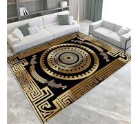 Gold Area Rugs Ancient Greek Meandering Geometry Machine Washable Area Rug Soft Fluffy Non-Slip Short Pile Carpet For Living Room Bedroom Dining Room Kitchen Office & Nursery,